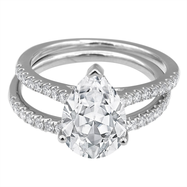 14K White Gold Pear Lab Diamond Halo Engagement Ring
