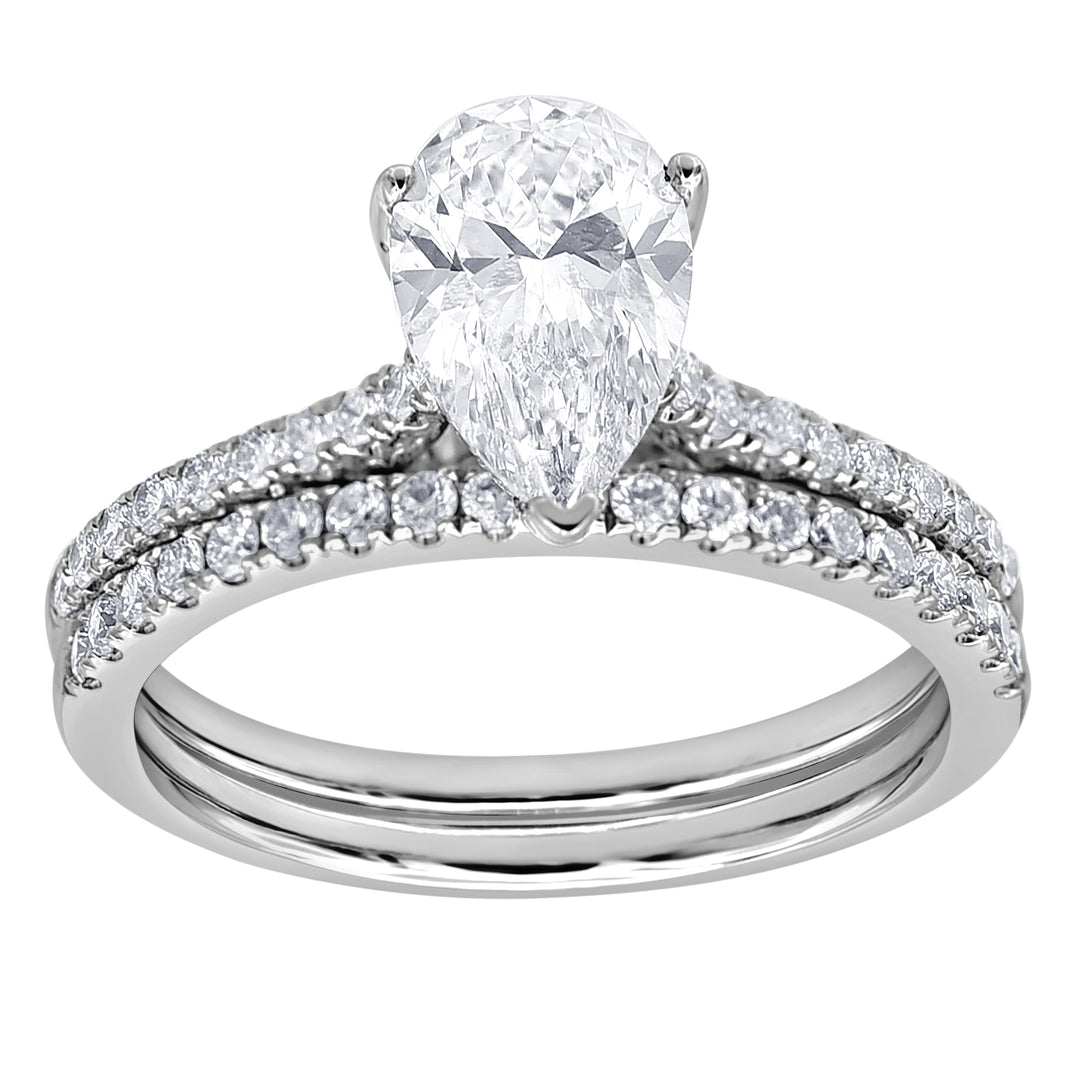 14K White Gold Pear Lab Diamond Halo Engagement Ring