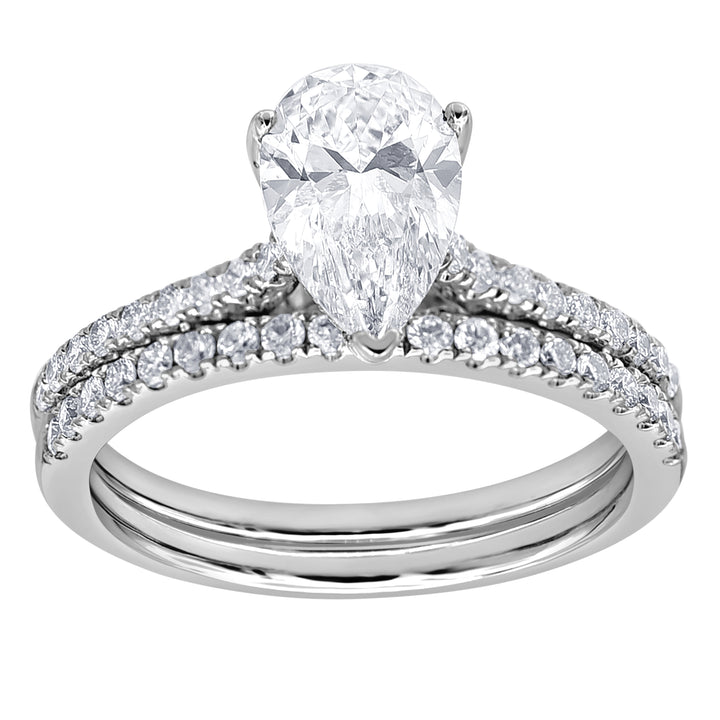 14K White Gold Pear Lab Diamond Halo Engagement Ring