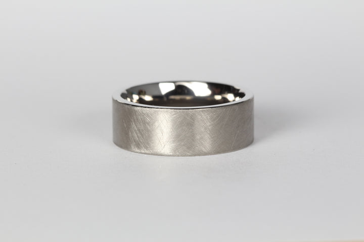 Minimal, Modern Hand Etched Titanium Mens Ring: Flat Profile, 8mm, Comfort-Fit