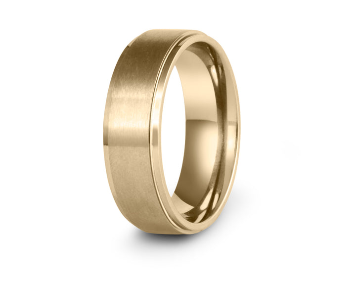 Timeless Brushed 14K Yellow Gold With Polished Recessed Edges: 6mm. Comfort-Fit. Flat Profile.