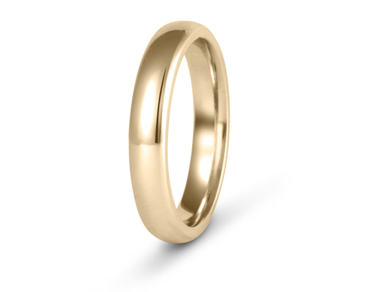 Minimal 14k Yellow Gold Domed Mens Ring: 4mm. Comfort-Fit.