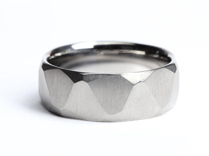 Modern, Obsidian Profile Titanium Mens Ring: 8mm. Comfort-Fit.