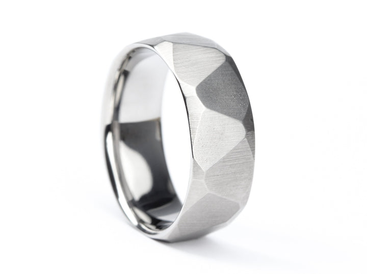 Modern, Obsidian Profile Titanium Mens Ring: 8mm. Comfort-Fit.