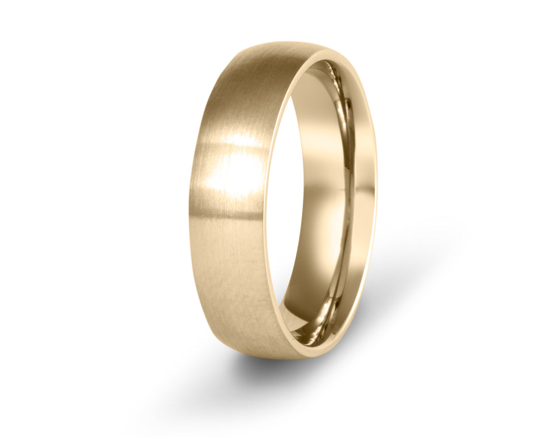 Minimal 14K Yellow Gold Domed Mens Ring: 6mm. Comfort-Fit.