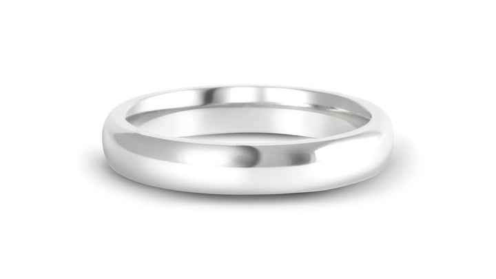 Minimal Domed Platinum or 14k White Gold Mens Ring: 4mm. Comfort-Fit.