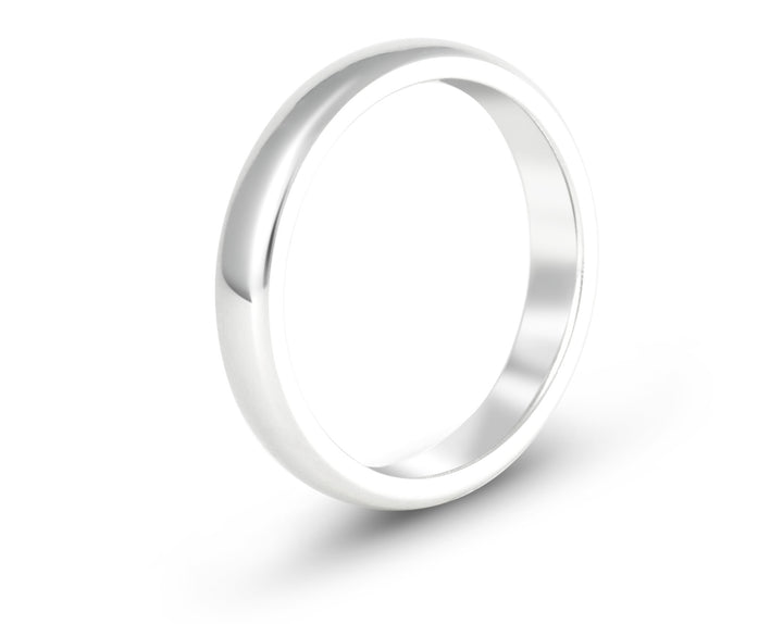 Minimal Domed Platinum or 14k White Gold Mens Ring: 4mm. Comfort-Fit.