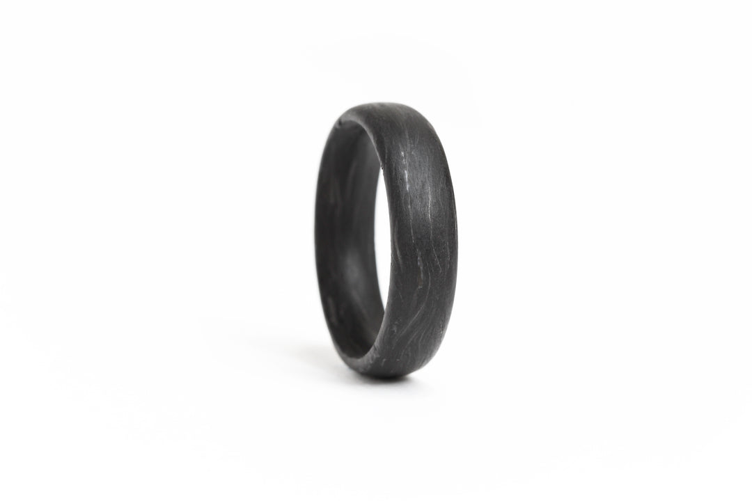 Minimal Raw Carbon Fiber Mens Ring with Domed Profile: 6mm. Comfort-Fit.