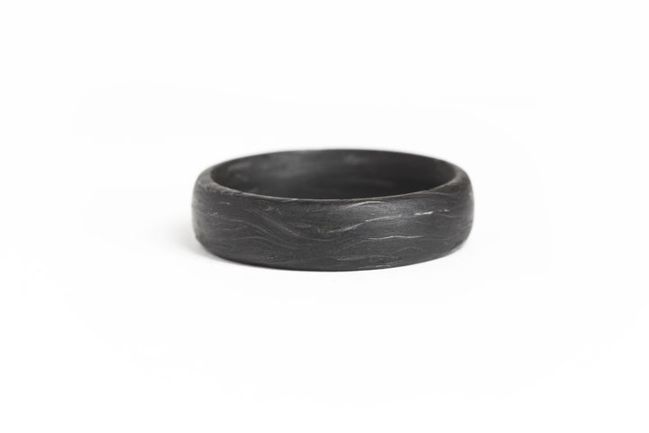 Minimal Raw Carbon Fiber Mens Ring with Domed Profile: 6mm. Comfort-Fit.