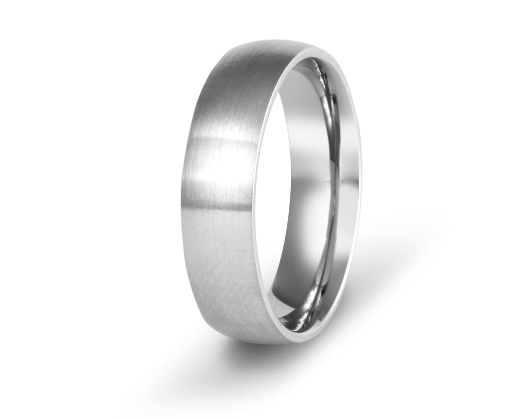 Minimal Matte Stainless Steel Ring with Slight Dome: 6mm. Comfort-Fit.
