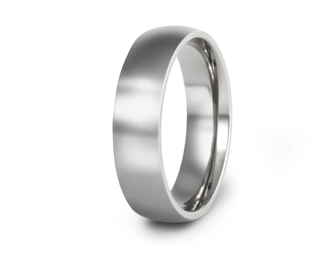 Minimal Brushed Titanium Ring: Domed Profile. 6mm.